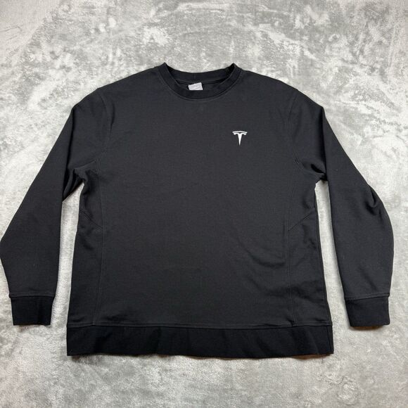 Tesla Sweatshirt Mens Large Black Solid Regular Crew Neck Long Sleeve - Picture 1 of 7